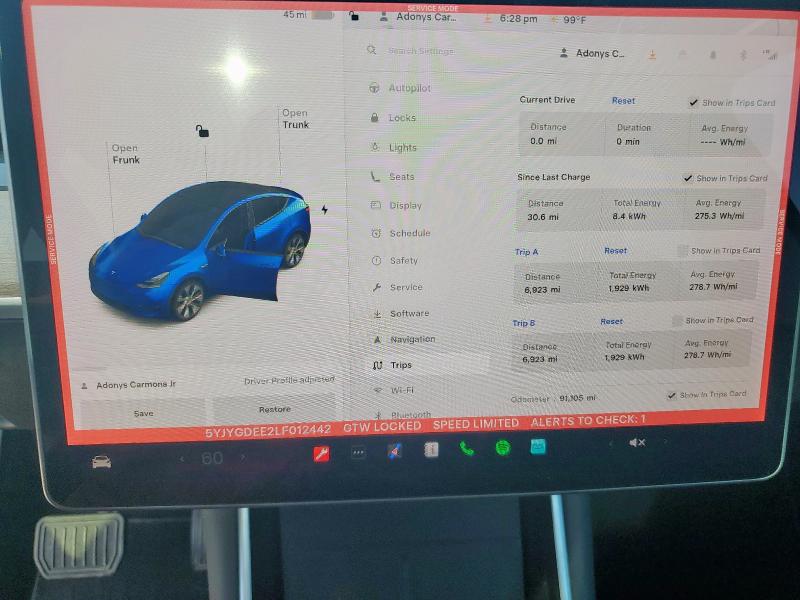 5YJYGDEE2LF012442 - 2020 TESLA MODEL Y BLUE photo 9