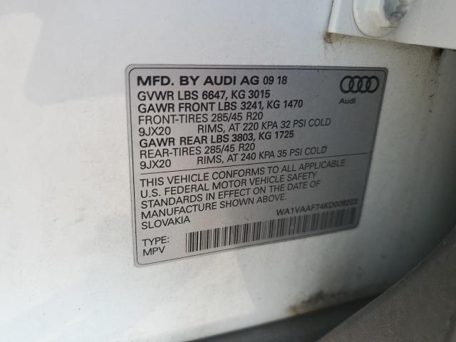 WA1VAAF74KD008203 - 2019 AUDI Q7 PRESTIGE WHITE photo 13