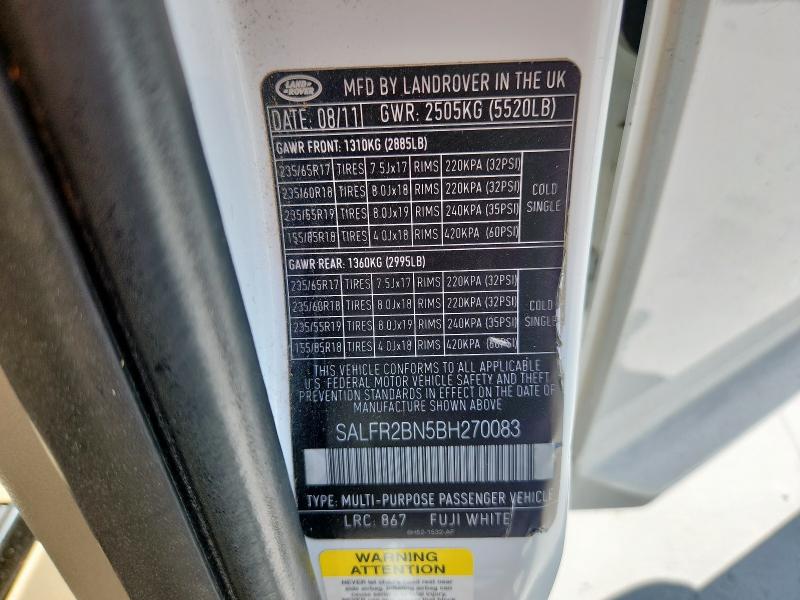 SALFR2BN5BH270083 - 2011 LAND ROVER LR2 HSE თეთრი ფოტო 13