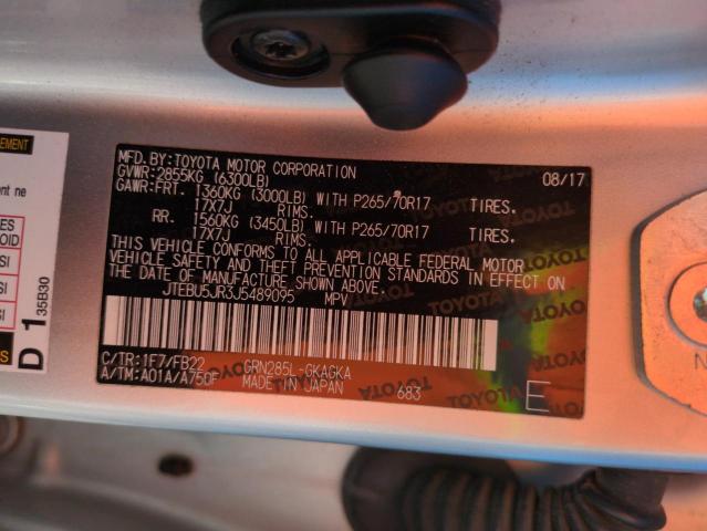 JTEBU5JR3J5489095 - 2018 TOYOTA 4RUNNER SR5/SR5 PREMIUM SILVER photo 12