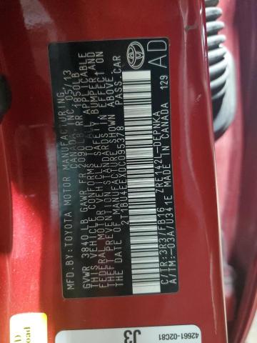 2T1BU4EEXDC095378 - 2013 TOYOTA COROLLA BASE 红色 照片 12