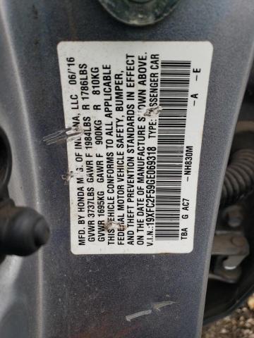 19XFC2F59GE069318 - 2016 HONDA CIVIC LX SILVER photo 12