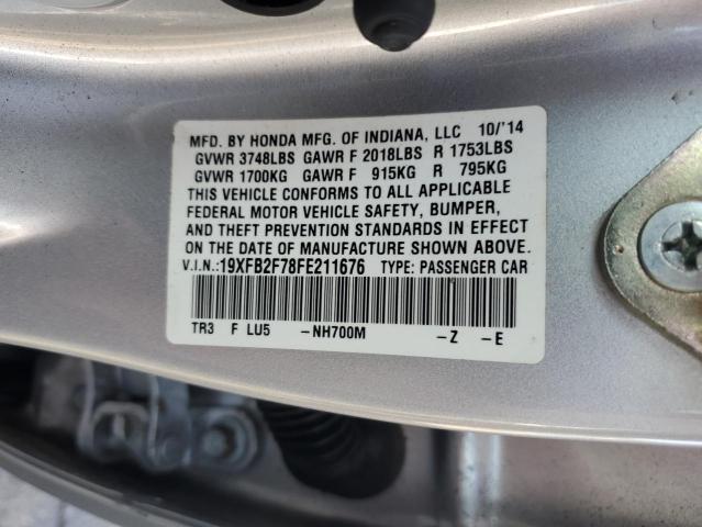 19XFB2F78FE211676 - 2015 HONDA CIVIC SE SILVER photo 12
