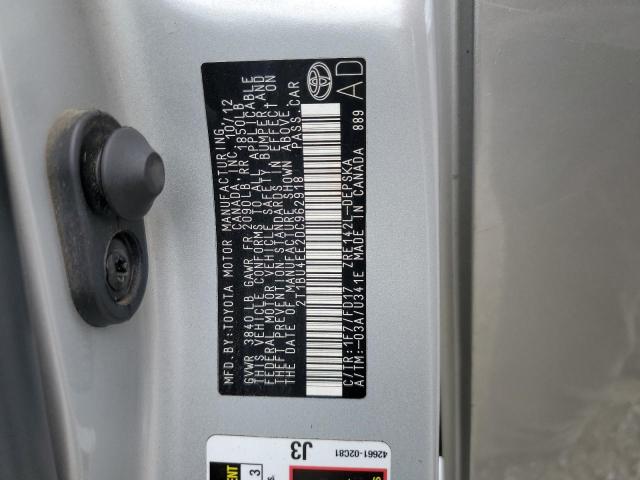 2T1BU4EE2DC962918 - 2013 TOYOTA COROLLA BASE Argent photo 12