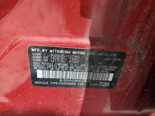 ML32A3HJ8KH015826 - 2019 MITSUBISHI MIRAGE ES RED photo 12