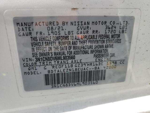 3N1CN8DV6ML903560 - 2021 NISSAN VERSA S თეთრი ფოტო 13