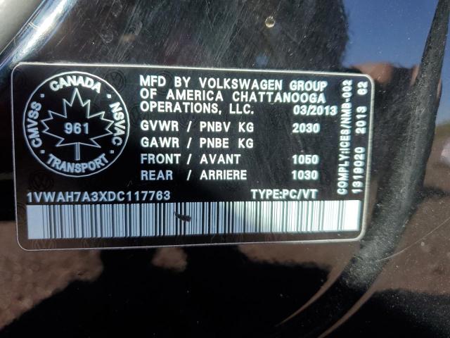 1VWAH7A3XDC117763 - 2013 VOLKSWAGEN PASSAT S Սև լուսանկար 13