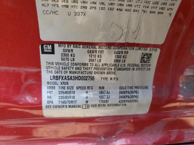 LRBFXASA3HD002796 - 2017 BUICK ENVISION PREFERRED BURGUNDY photo 13