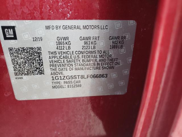 1G1ZG5ST8LF066863 - 2020 CHEVROLET MALIBU RS 栗色 照片 12