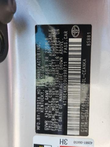 4T1BE46K09U898711 - 2009 TOYOTA CAMRY BASE SILVER photo 12