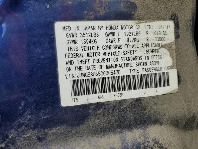 JHMGE8H55CC005470 - 2012 HONDA FIT SPORT BLUE photo 13