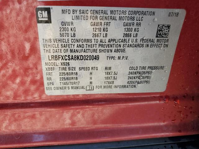 LRBFXCSA8KD020049 - 2019 BUICK ENVISION ESSENCE RED photo 13