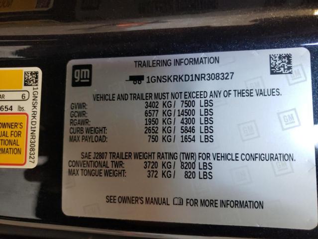 1GNSKRKD1NR308327 - 2022 CHEVROLET TAHOE K1500 RST GRAY photo 13