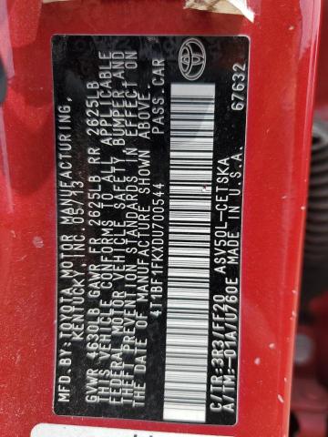 4T1BF1FKXDU700544 - 2013 TOYOTA CAMRY L RED photo 13