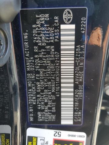 4T1G11AK5RU242107 - 2024 TOYOTA CAMRY SE NIGHT SHADE BLACK photo 12