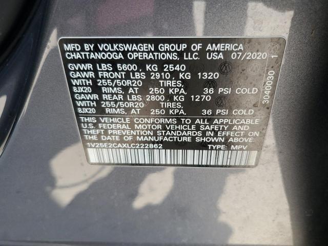 1V25E2CAXLC222862 - 2020 VOLKSWAGEN ATLAS CROS SE Серый фото 14