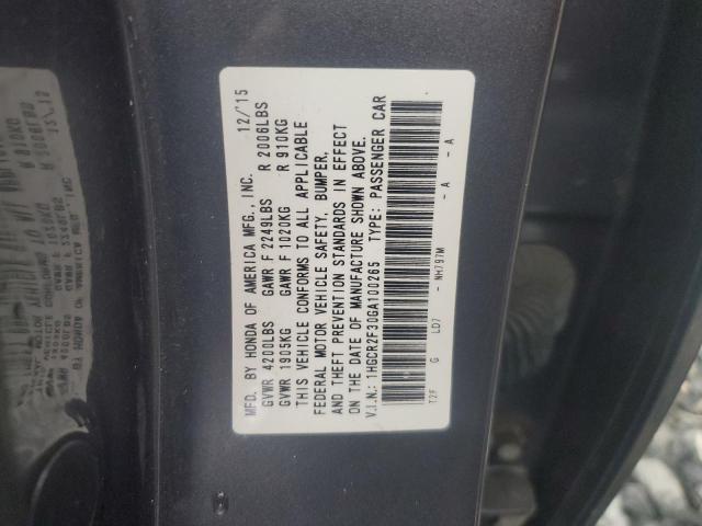 1HGCR2F30GA100265 - 2016 HONDA ACCORD LX GRAY photo 12