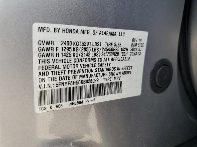 5FNYF8H50KB026022 - 2019 HONDA PASSPORT EXL 银色 照片 13