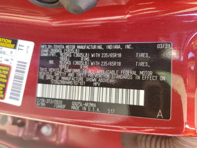 5TDGZRBH4MS107101 - 2021 TOYOTA HIGHLANDER XLE Qırmızı foto 13