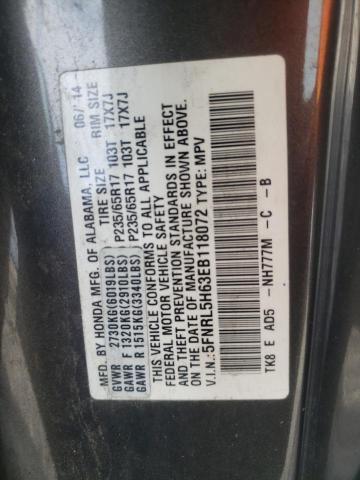 5FNRL5H63EB118072 - 2014 HONDA ODYSSEY EXL GRAY photo 13