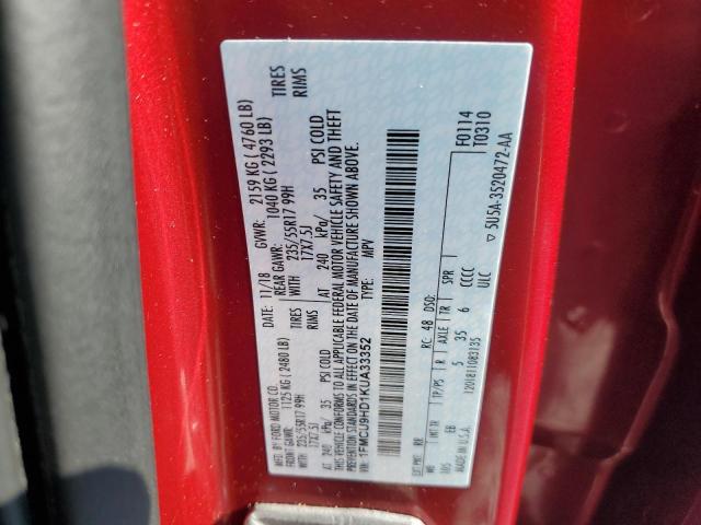 1FMCU9HD1KUA33352 - 2019 FORD ESCAPE SEL წითელი ფოტო 14