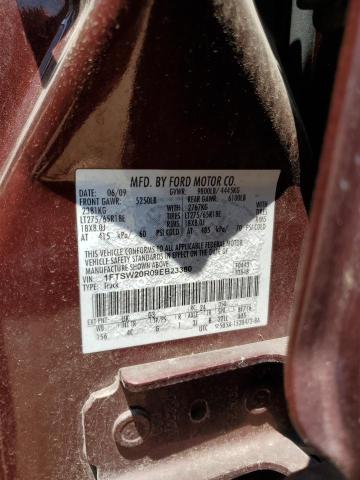 1FTSW20R09EB23380 - 2009 FORD F250 SUPER DUTY BURGUNDY photo 12