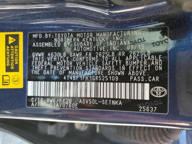 4T4BF1FK1GR525109 - 2016 TOYOTA CAMRY LE 蓝色 照片 13