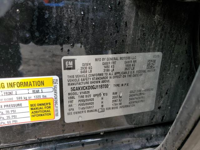 5GAKVCKD0GJ118700 - 2016 BUICK ENCLAVE შავი ფოტო 14