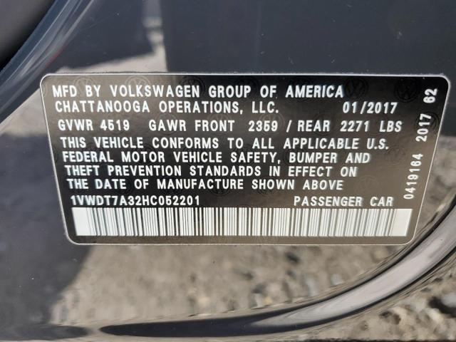 1VWDT7A32HC052201 - 2017 VOLKSWAGEN PASSAT R-LINE ნაცრისფერი ფოტო 13