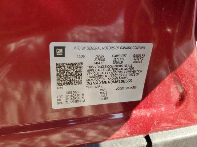 2GNAXNEV0M6106566 - 2021 CHEVROLET EQUINOX PREMIER RED photo 13