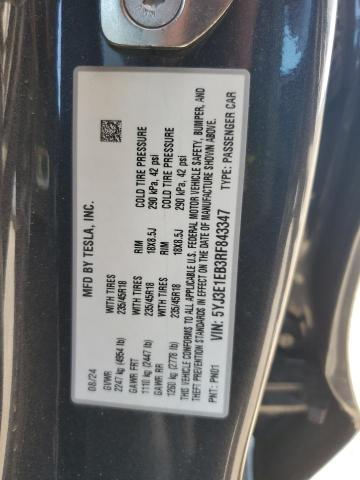 5YJ3E1EB3RF843347 - 2024 TESLA MODEL 3 GRAY photo 12