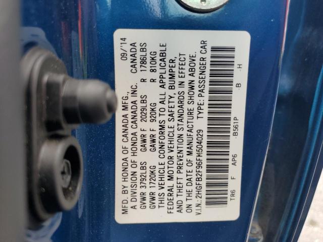2HGFB2F96FH504029 - 2015 HONDA CIVIC EXL BLUE photo 12