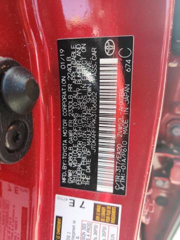 JTDKARFP9K3106852 - 2019 TOYOTA PRIUS PRIM 红色 照片 12