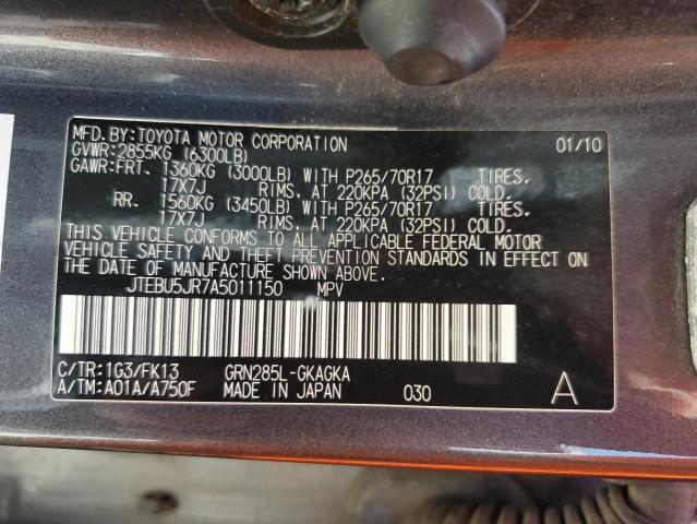 JTEBU5JR7A5011150 - 2010 TOYOTA 4RUNNER SR5 石墨色 照片 13