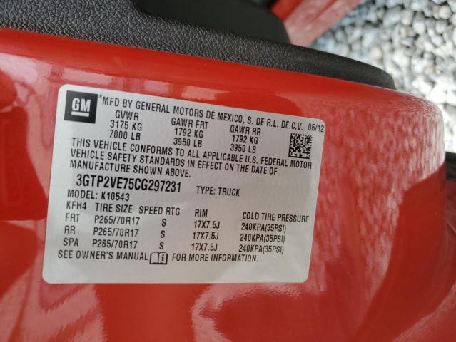 3GTP2VE75CG297231 - 2012 GMC SIERRA K1500 SLE RED photo 12