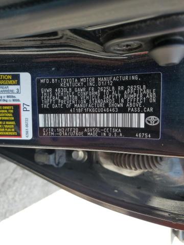 4T1BF1FK6CU046463 - 2012 TOYOTA CAMRY BASE Mavi foto 12