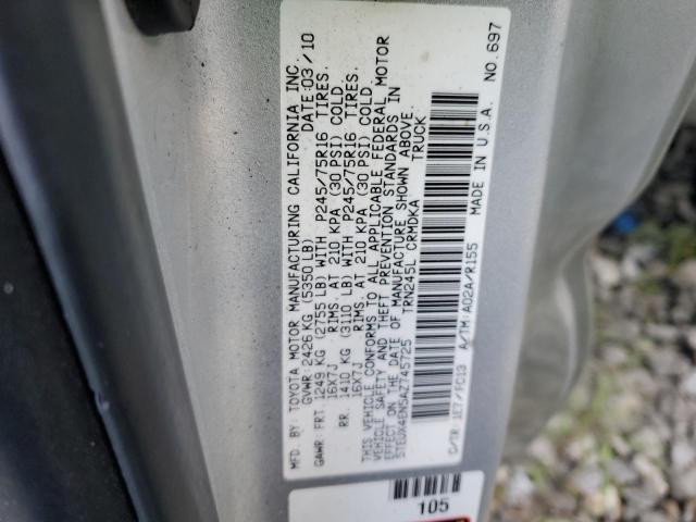 5TEUX4EN5AZ745725 - 2010 TOYOTA TACOMA ACCESS CAB ვერცხლისფერი ფოტო 13