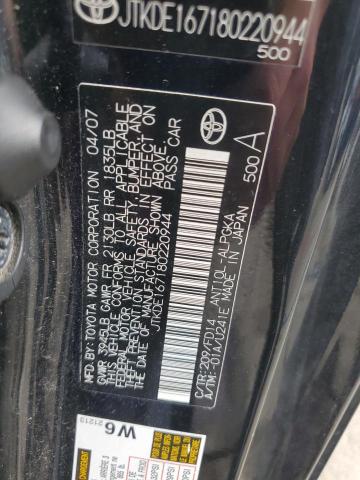 JTKDE167180220944 - 2008 TOYOTA SCION TC BLACK photo 12