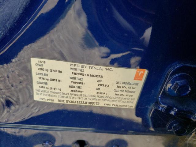 5YJSA1E23JF300172 - 2018 TESLA MODEL S Mavi foto 12