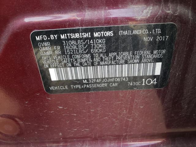 ML32F4FJ0JHF06743 - 2018 MITSUBISHI MIRAGE G4 SE MAROON photo 10