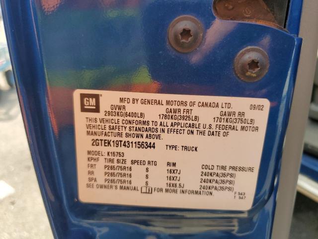 2GTEK19T431156344 - 2003 GMC NEW SIERRA K1500 BLUE photo 12