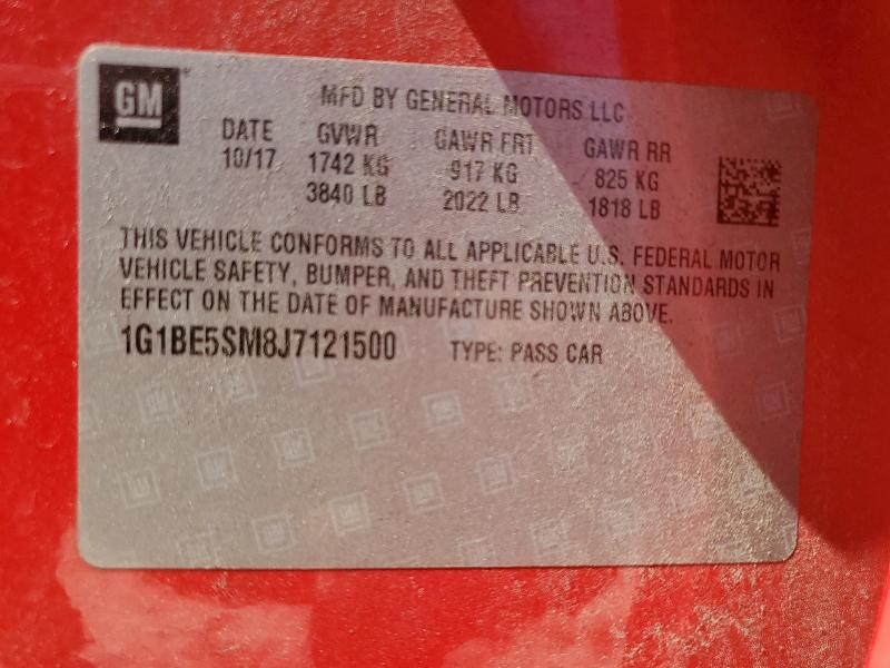 1G1BE5SM8J7121500 - 2018 CHEVROLET CRUZE LT 红色 照片 12