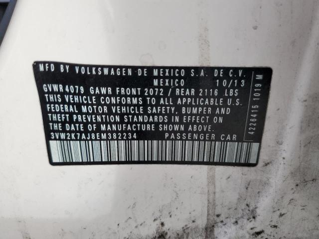 3VW2K7AJ8EM382234 - 2014 VOLKSWAGEN JETTA BASE WHITE photo 10