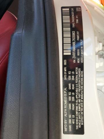 ZARFAMAN8L7635963 - 2020 ALFA ROMEO GIULIA WHITE photo 12