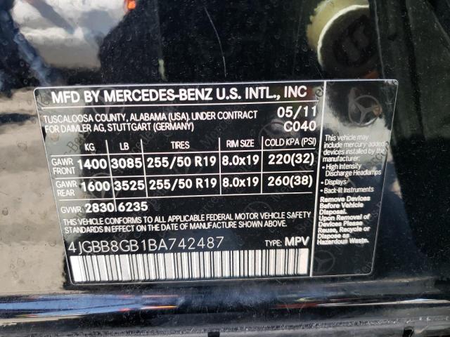 4JGBB8GB1BA742487 - 2011 MERCEDES-BENZ ML 350 4MATIC BLACK photo 14