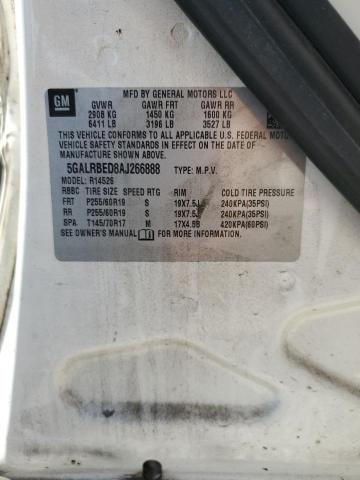 5GALRBED8AJ266888 - 2010 BUICK ENCLAVE CXL WHITE photo 13