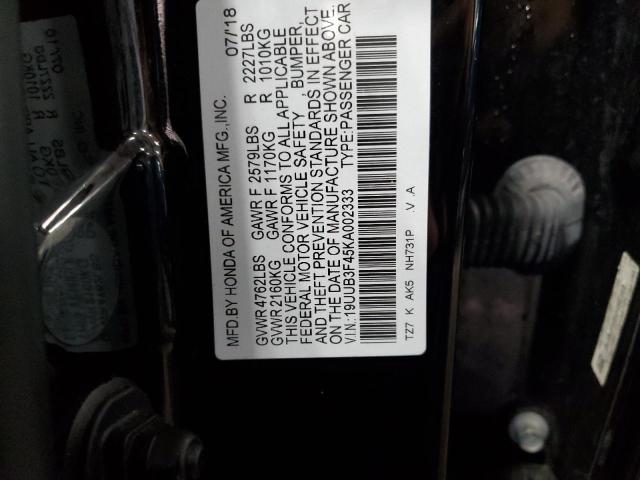 19UUB3F45KA002333 - 2019 ACURA TLX TECHNOLOGY BLACK photo 12