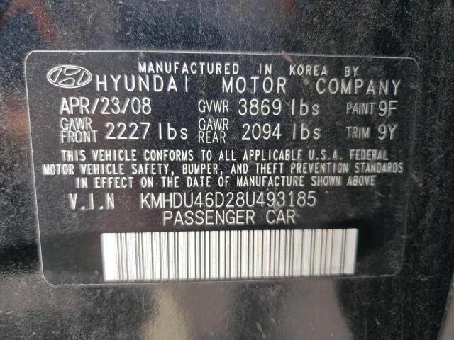 KMHDU46D28U493185 - 2008 HYUNDAI ELANTRA GLS BLACK photo 12