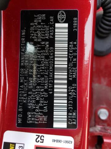 4T1F31AKXMU026459 - 2021 TOYOTA CAMRY XLE RED photo 12