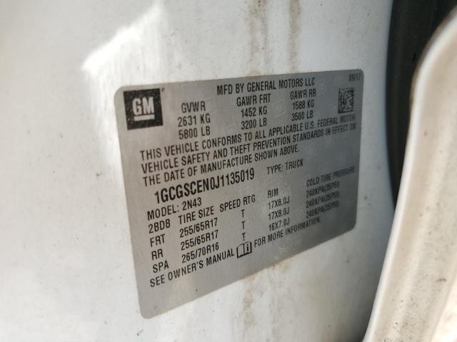 1GCGSCEN0J1135019 - 2018 CHEVROLET COLORADO LT WHITE photo 13